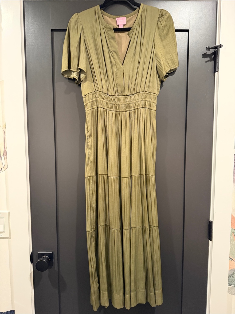 Muse Olive Green V-Neck Maxi Dress with Tiered Skirt